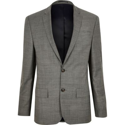 Grey checked skinny fit Travel Suit jacket